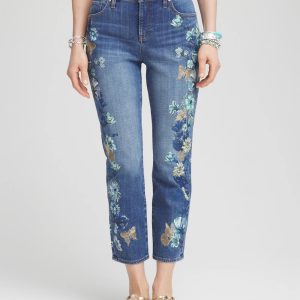 Girlfriend Butterfly Printed Cropped Jeans