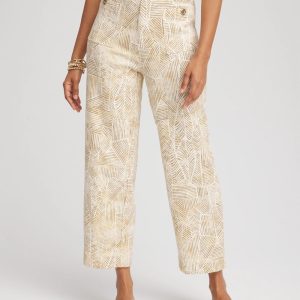 Petite Printed Straight Wide-Leg Pants