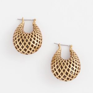 Gold Lattice Puff Hoop Earrings
