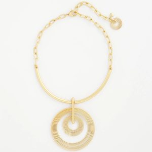 Goldtone Concentric Circles Pendant Necklace