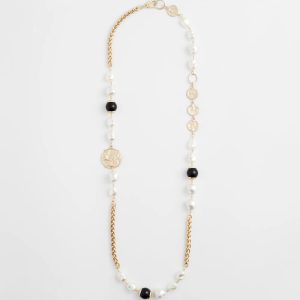 Gold Pearl Long Single-Strand Necklace
