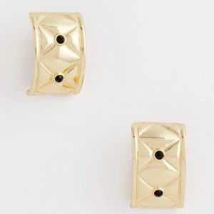 Black & Gold Quilted  Clip on Earrings