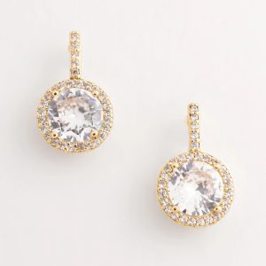 Goldtone Bezel Set Cubic Zirconia Halo Earrings