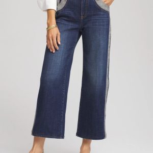 Girlfriend Cropped Colorblock Wide-Leg Jeans