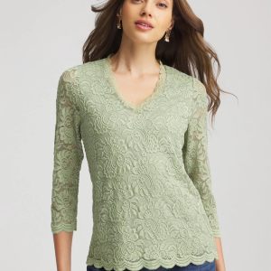 Lace Scallop-Hem Knit Tee