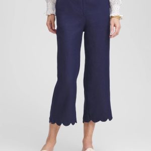 Linen Scallop Hem Crop Pants