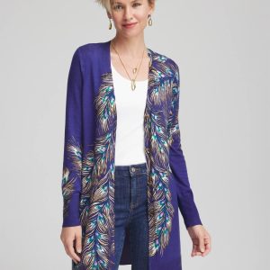 Ella Peacock-Print Cardigan Sweater