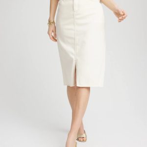 Frayed High-Rise Midi Stretch Denim Skirt