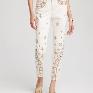 Petite Embellished Girlfriend Skinny Ankle Jeans