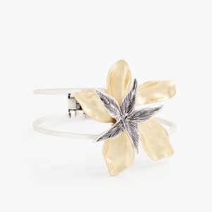 Mixed-Metal Floral Cuff Bangle Bracelet