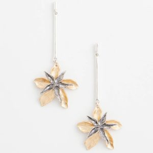 No Droop™ Mixed-Metal Floral Linear Drop Earrings