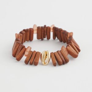 Walnut-Wood-Motif Stretch Bracelet