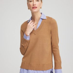 Camel Built-In Shirt Knit Sweater