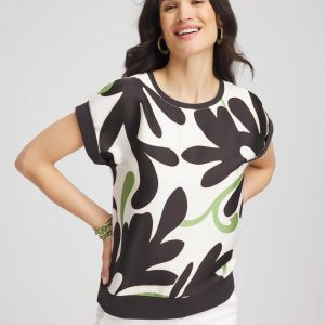 Floral Rib-Knit Satin Top
