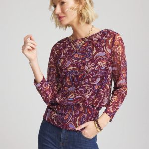 Paisley Textured Banded-Hem Top