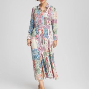 Petite Belted Paisley Patch Maxi Shirtdress