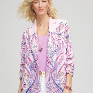 Ruched Sleeve Paisley Blazer