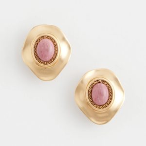 Golden Rhodonite Stone Clip-On Earrings