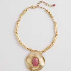 Golden Rhodonite Stone Pendant Necklace