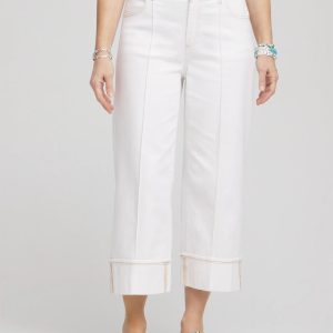 Pintuck High-Cuff Cropped Jeans