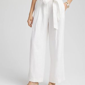 Petite Belted Pleated Wide-Leg Linen Pants