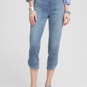 Pull-On Dolphin-Hemmed Capri Jeans