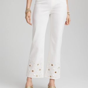 Pull-On Embellished Straight-Leg Cropped Jeans
