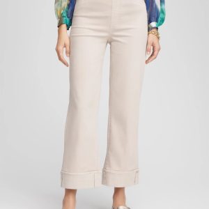 Pull-On Wide Leg Cuffed Jeans