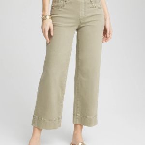 Pull-On Wide-Leg Cropped Jeans