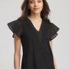 Pleated-Trim Flutter-Sleeve Tee