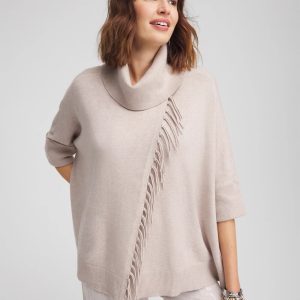 Cowl Neck Fringe Cashmere Blend Poncho