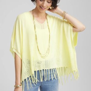 V-Neck Cutwork Placket Poncho