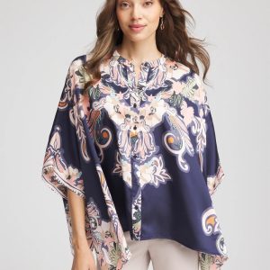 Collarless Floral-Paisley Poncho