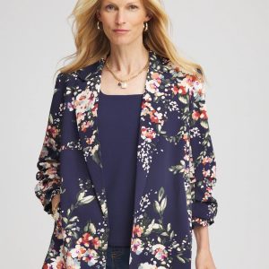 Floral Ruched Sleeve Blazer