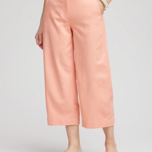 Ribbed Waist Linen Blend Straight-Leg Cropped Pants