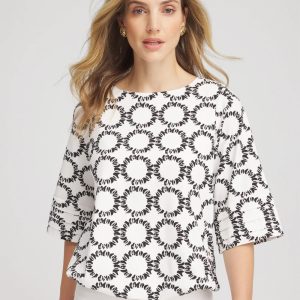 Geo Print Boatneck Bubble-Hem Top