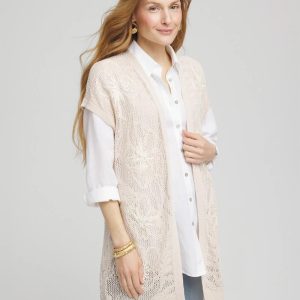 Pointelle Open-Front Cardigan
