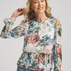 Rose Print Crinkle Top