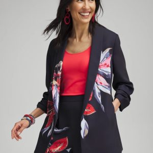 Floral Ruched Sleeve Soft Jacket
