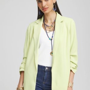 Notched-Lapel Ruched Sleeve Blazer