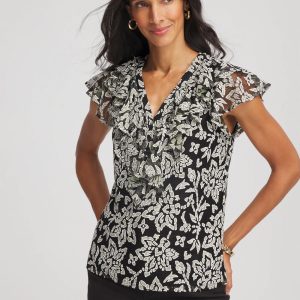 Lace Floral-Burnout Henley Tee