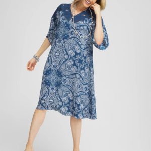 Crepe Lace-Neck Dress