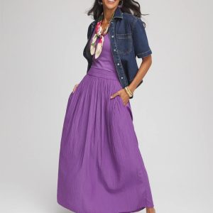 Pull-on Pleated Maxi Skirt