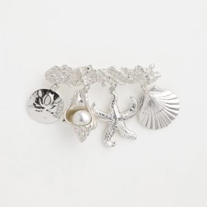 Silver Tone Seashell Bar Brooch