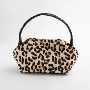 Leopard Haircalf Braided Handle Bag