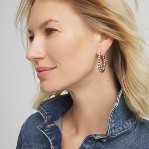 Silvertone Beaded Hoop Earrings