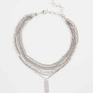 Silver Tone Pave Multistrand Necklace