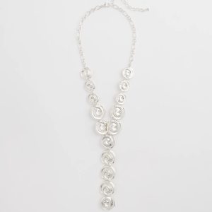 Silver Tone Pebble Y-Drop Necklace
