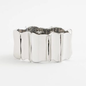 Silvertone Wave Stretch Cuff Bracelet