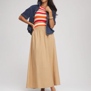 Smocked Pull-On Midi Skirt